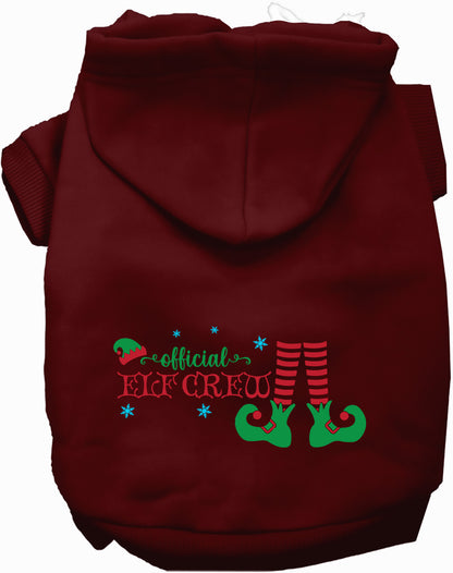 Maroon Elf Crew Pet Hoodie with festive design