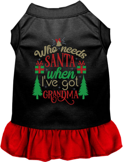 Black pet dress with red skirt and 'Who needs Santa when I've got Grandma' design