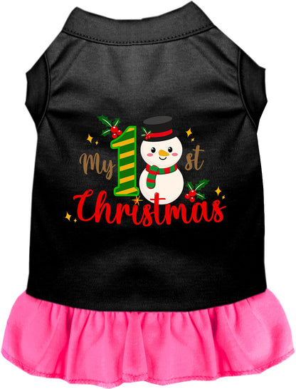 Black and pink My 1st Christmas pet dress with snowman