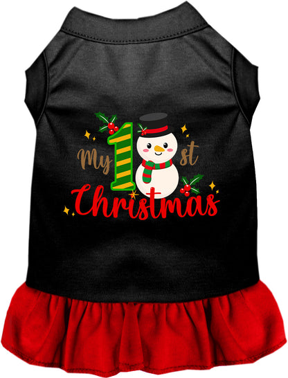 Black and red My 1st Christmas pet dress with snowman