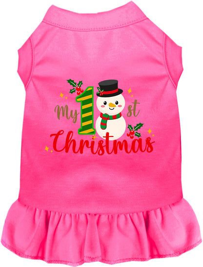 Hot pink My 1st Christmas pet dress with snowman