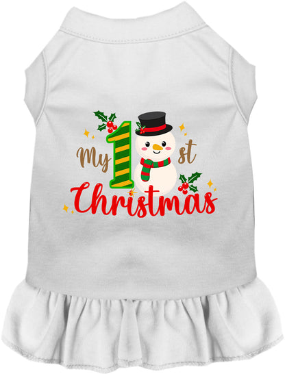 White My 1st Christmas pet dress with snowman design