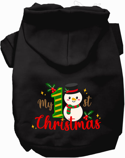 Black My 1st Christmas Pet Hoodie with snowman design