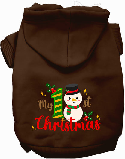 Brown My 1st Christmas Pet Hoodie with snowman design