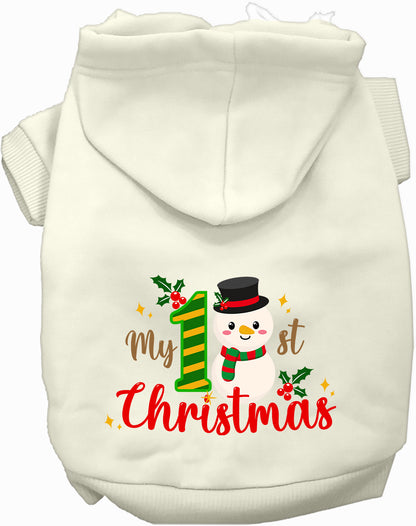 White My 1st Christmas Pet Hoodie with snowman design