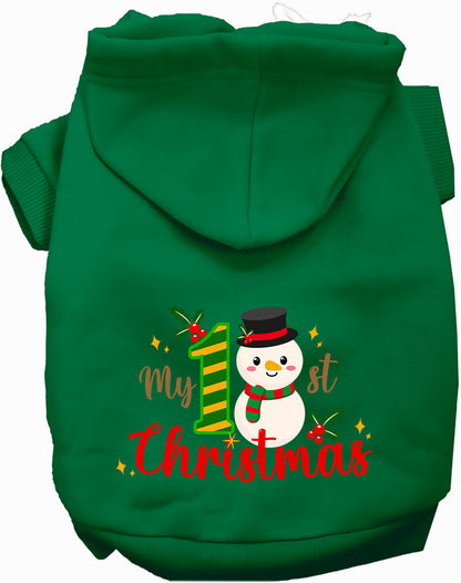 Green My 1st Christmas Pet Hoodie with snowman design