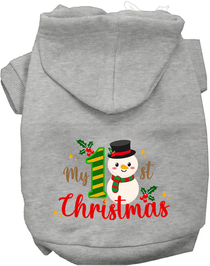 Gray My 1st Christmas Pet Hoodie with snowman design