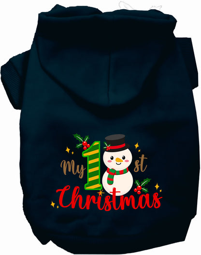 Navy My 1st Christmas Pet Hoodie with snowman design