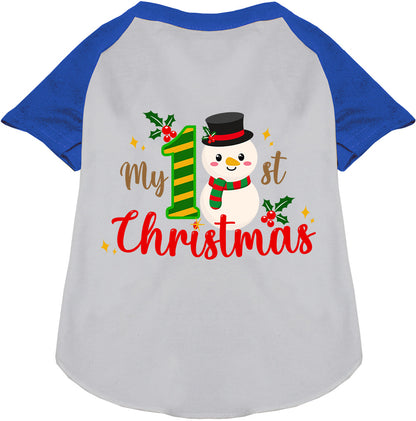 Blue sleeve My 1st Christmas pet raglan shirt