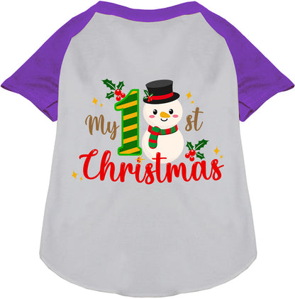 Purple sleeve My 1st Christmas pet raglan shirt