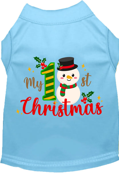 Light blue My 1st Christmas pet shirt with snowman design