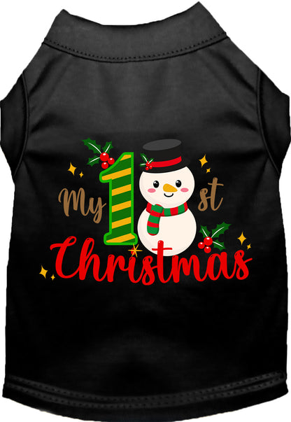 Black My 1st Christmas pet shirt with snowman design