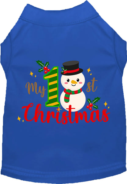 Royal blue My 1st Christmas pet shirt with snowman design