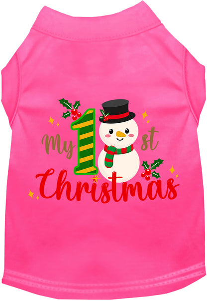 Pink My 1st Christmas pet shirt with snowman design