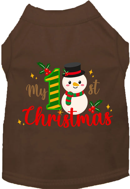 Brown My 1st Christmas pet shirt with snowman design