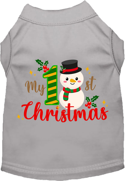 Gray My 1st Christmas pet shirt with snowman design