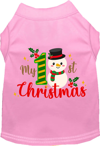 Light pink My 1st Christmas pet shirt with snowman design