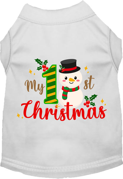 White My 1st Christmas pet shirt with snowman design