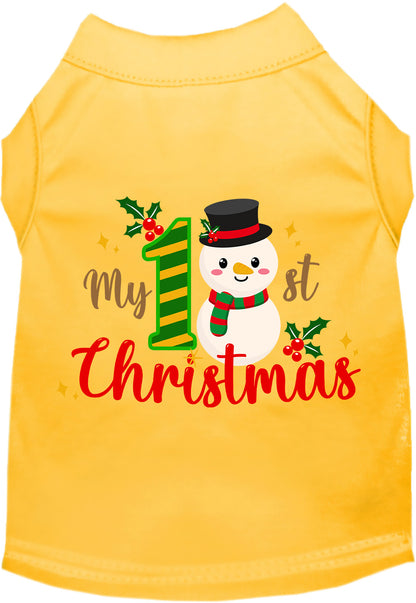 Yellow My 1st Christmas pet shirt with snowman design