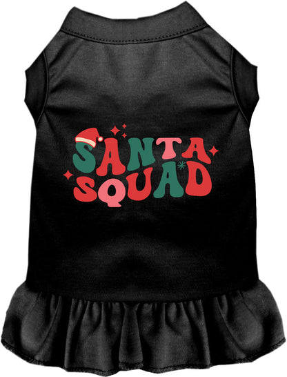 Black Santa Squad pet dress with festive lettering