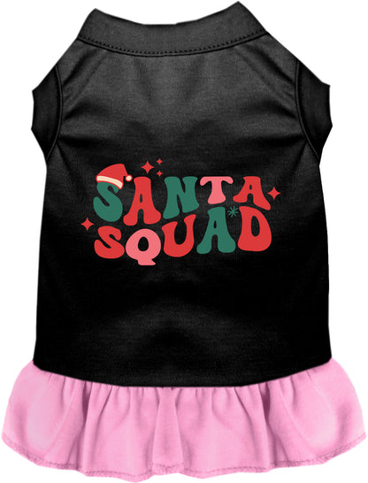 Black pet dress with light pink skirt and Santa Squad design