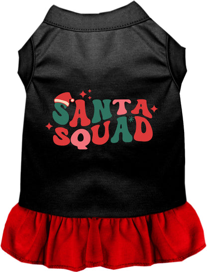 Black pet dress with red skirt and Santa Squad design