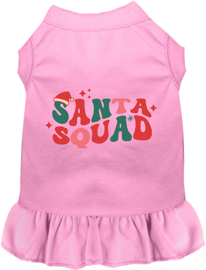 Pink Santa Squad pet dress with festive lettering