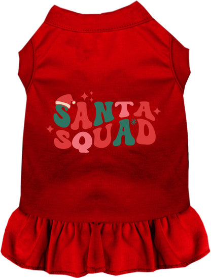 Red Santa Squad pet dress with festive lettering