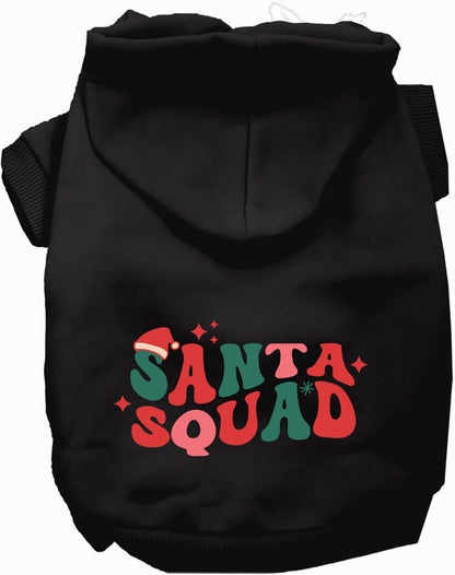 Black Santa Squad pet hoodie with festive design