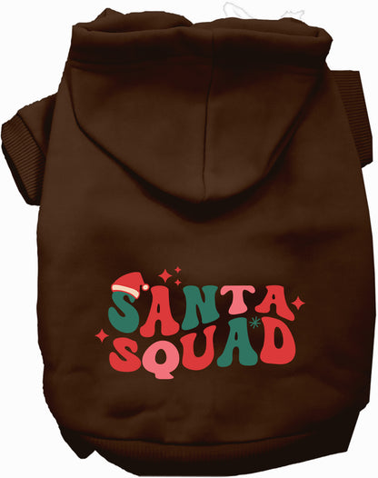 Brown Santa Squad pet hoodie with festive design