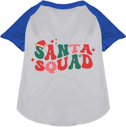 Santa Squad pet raglan shirt with blue sleeves