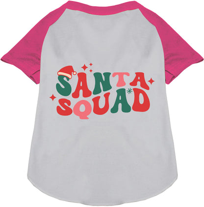 Santa Squad pet raglan shirt with pink sleeves