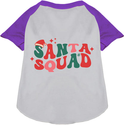 Santa Squad pet raglan shirt with purple sleeves