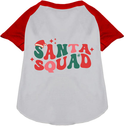 Santa Squad pet raglan shirt with red sleeves