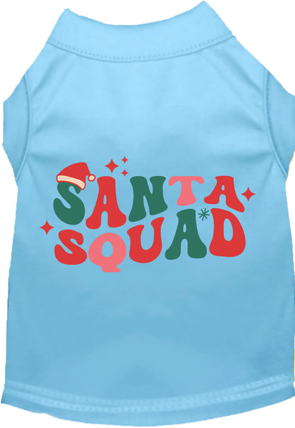 Light blue Santa Squad pet shirt with festive design