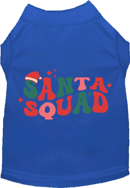 Blue Santa Squad pet shirt with festive design