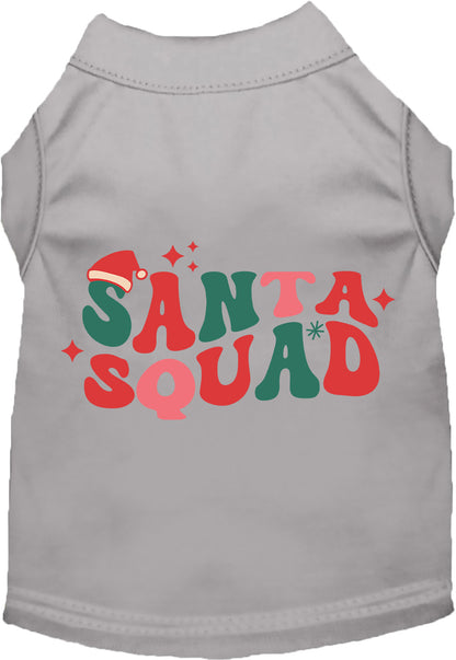 Gray Santa Squad pet shirt with festive design