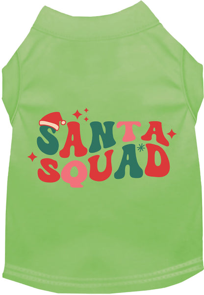 Green Santa Squad pet shirt with festive design