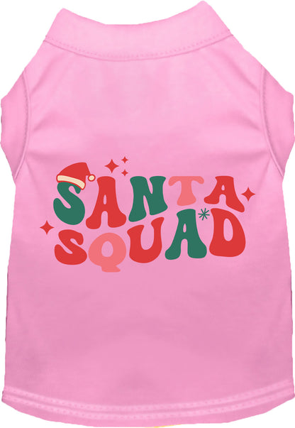 Pink Santa Squad pet shirt with festive design