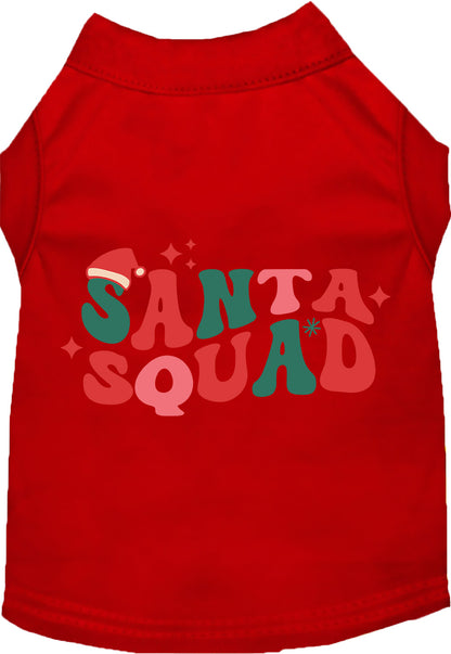 Red Santa Squad pet shirt with festive design