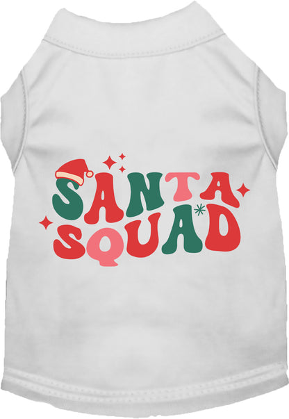 White Santa Squad pet shirt with festive design