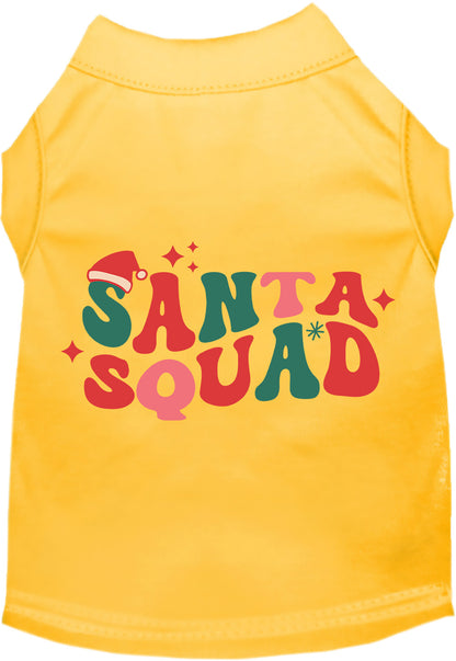 Yellow Santa Squad pet shirt with festive design