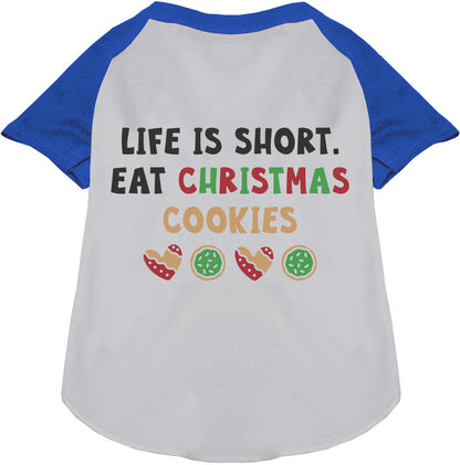 Blue sleeve Eat Christmas Cookies pet raglan shirt