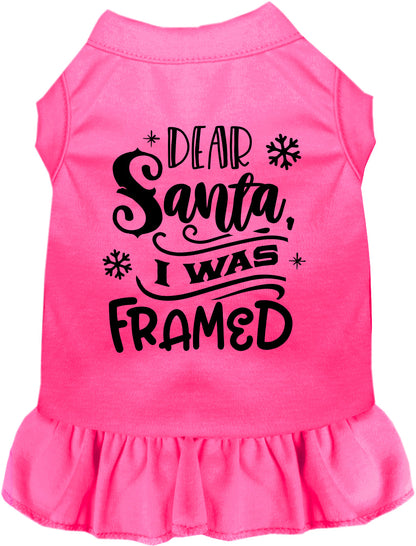 Hot pink pet dress with 'Dear Santa, I was Framed' design