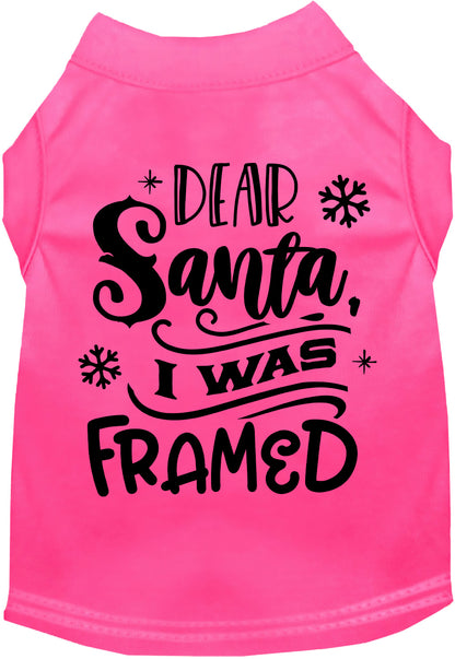 Pink pet shirt with 'Dear Santa, I was Framed' design