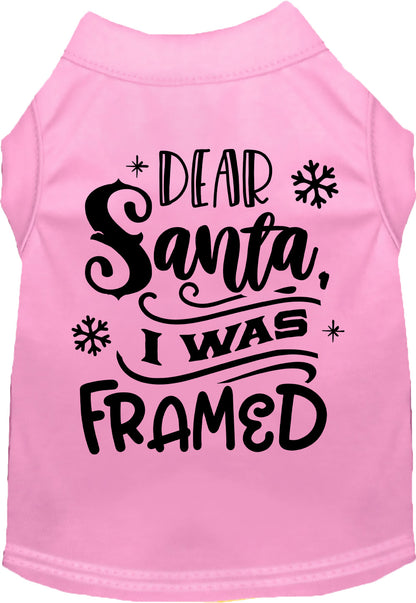 Light pink pet shirt with 'Dear Santa, I was Framed' design