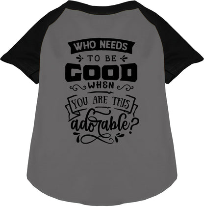 Black sleeve pet raglan shirt with 'Who Needs to be Good?'