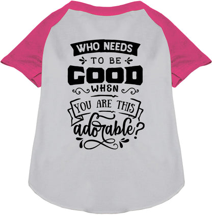 Pink sleeve pet raglan shirt with 'Who Needs to be Good?'