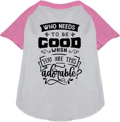 Light pink sleeve pet raglan shirt with 'Who Needs to be Good?'