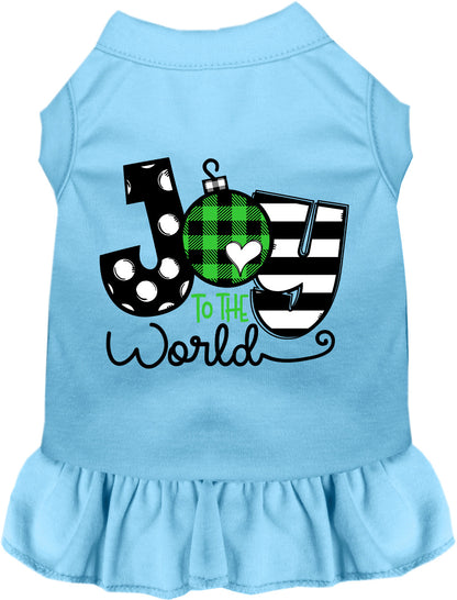 Blue Joy to the World pet dress with ruffled skirt